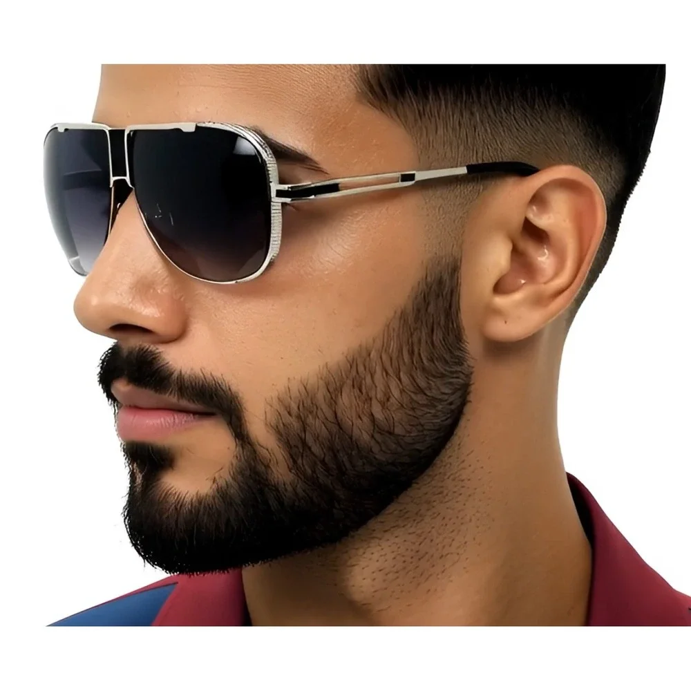 Sunglasses Silver Frame Black Lens Street Wear Thick Frame Hip Hop Shades Square